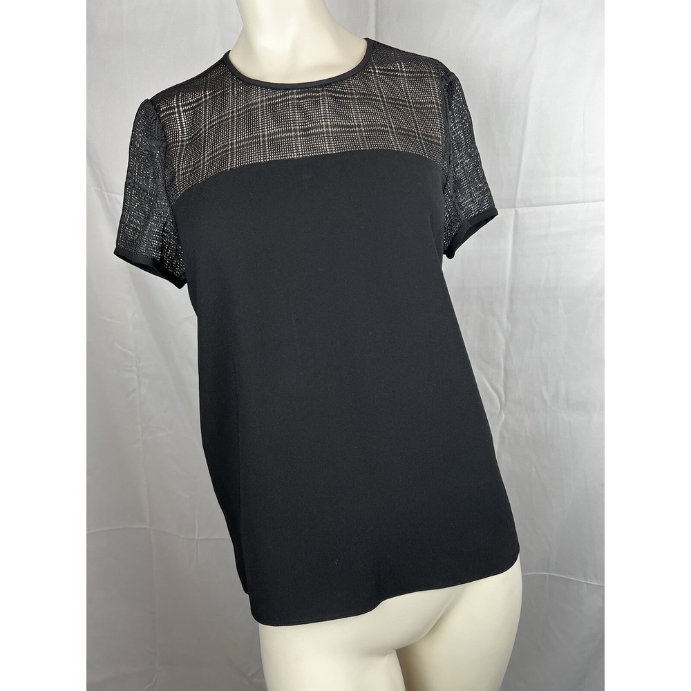 Tibi Blouse Womens Black Short  Sleeve Mesh Too  Tee Size 2